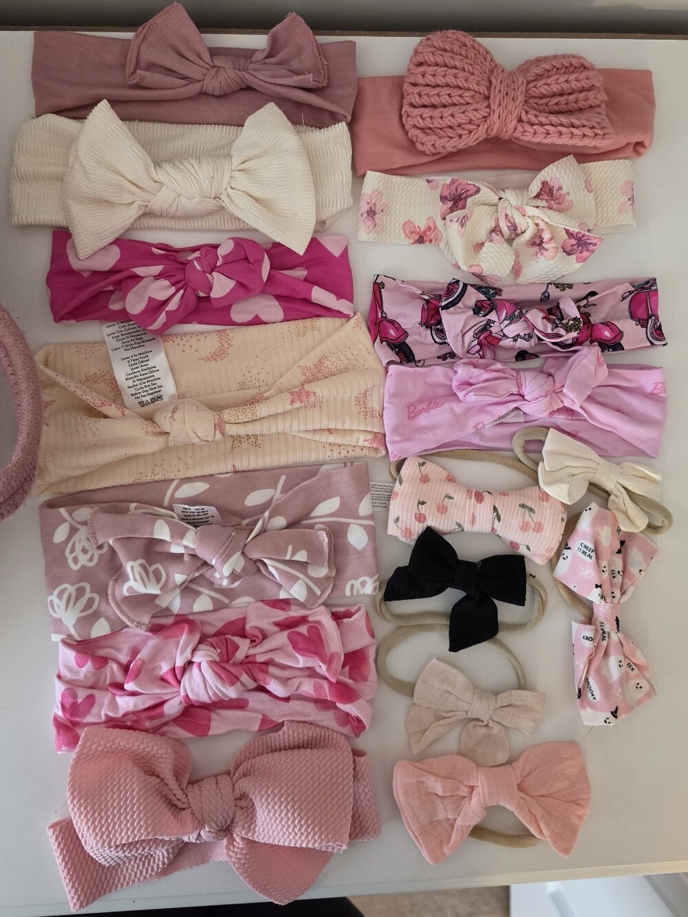 Baby Girl Bow Headband Set - Pink and Cream